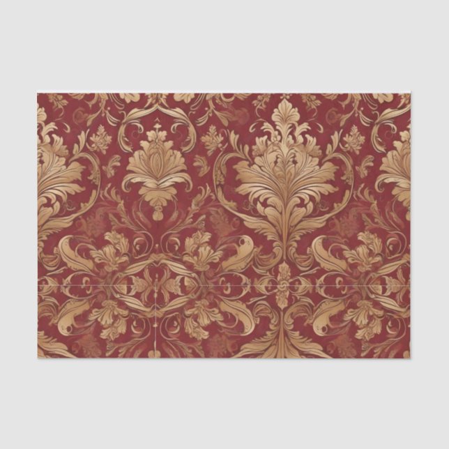 Red Damask mit Gold-Muster-Decoupage Seidenpapier (Vorderseite)