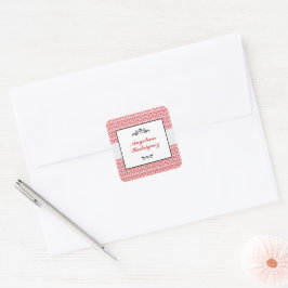 Red Damask Pattern Abschluss Quadratischer Aufkleber