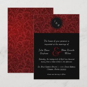 Red Damask & Red Bow - 3x5 Einladung zur Hochzeit