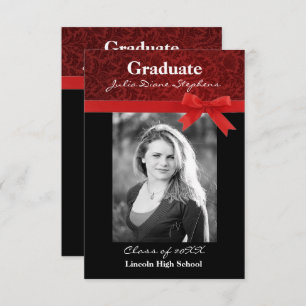 Red Damask & Red Bow - 3x5 Faire-part de diplôme