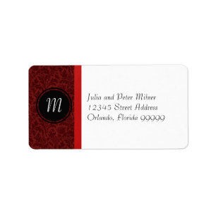 Red Damask & Red Bow Monogram - Address Label Adressaufkleber