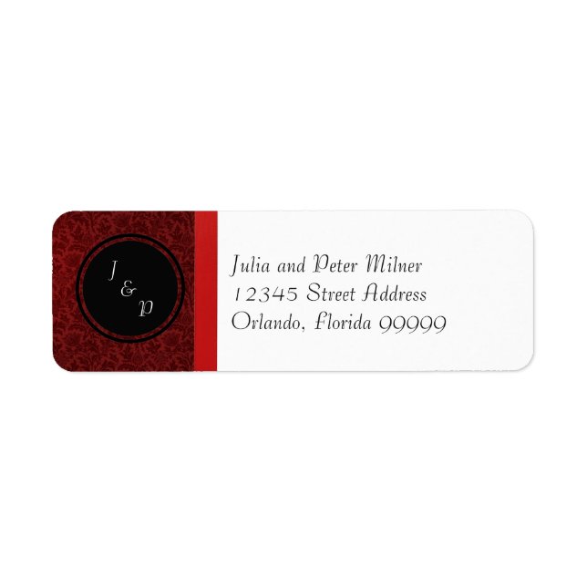 Red Damask & Red Bow - Rücksendeadresse (Vorne)