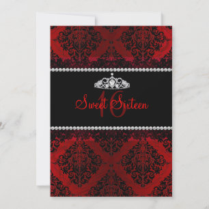 Red Damask & Tiara Sweet sixteen Invitation