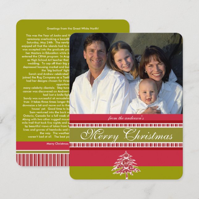 Red Damask Tree Christmas Card Einladung (Vorne/Hinten)