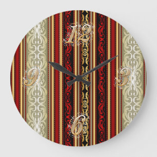 Red Damask und Gold Wall Clock Große Wanduhr
