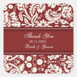 Red Damask Vielen Dank Gastgeschenk Hochzeit Tags Quadratischer Aufkleber