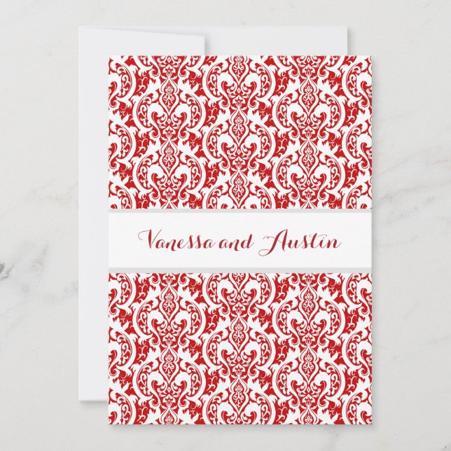 Red Damask Wedding Custom Background A25 Einladung (Vorderseite)