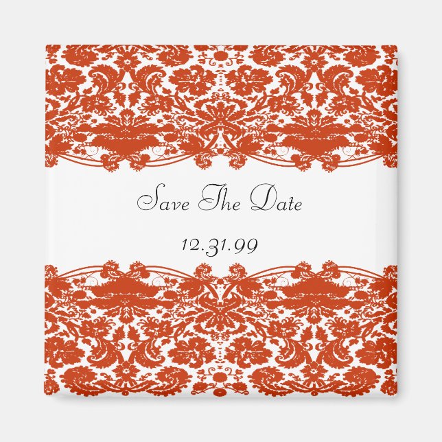 Red Damask Wedding Magnet (Vorne)