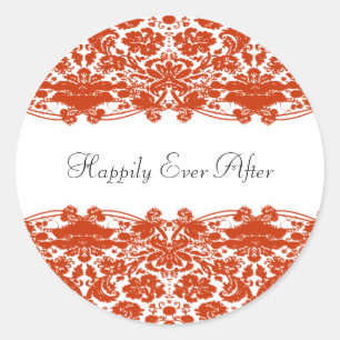 Red Damask Wedding Runder Aufkleber