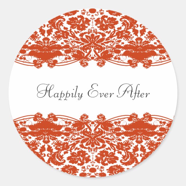 Red Damask Wedding Runder Aufkleber (Vorderseite)