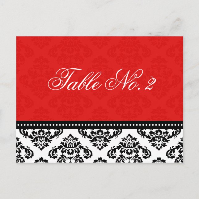 Red Damask Wedding Tischnummer (Vorderseite)