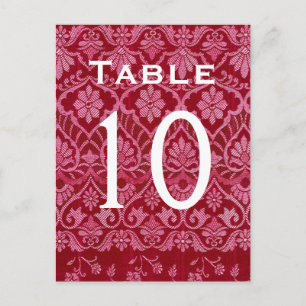 Red Damask Wedding Tischnummer Card Recepti