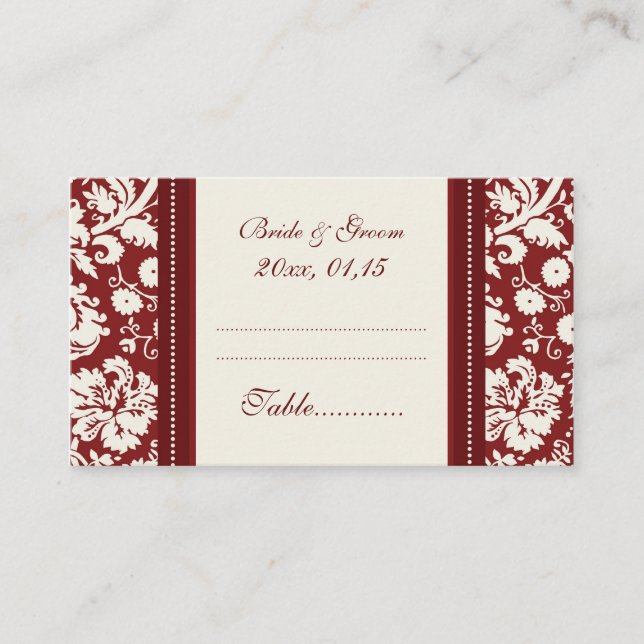 Red Damask Wedeltisch Place Setting Cards Platzkarte (Vorderseite)