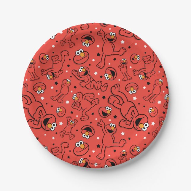 Red Dancing Elmo Pattern Pappteller (Vorderseite)