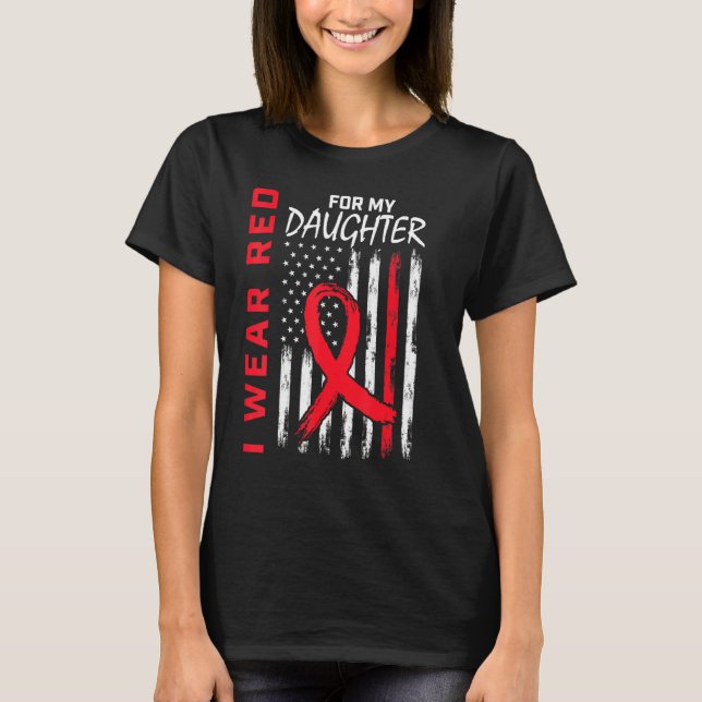 Red Daughter Heart Disease Awareness US Flag Match T-Shirt (Vorderseite)