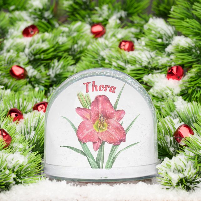 Red Daylily Flower Botanical Art Personalized Schneekugeln (Weihnachten)