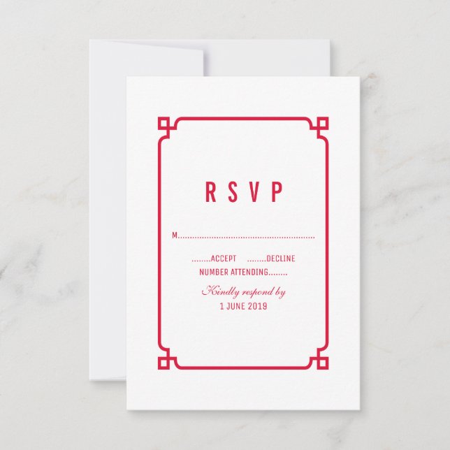 Red Deco Chic Wedding RSVP (Devant)