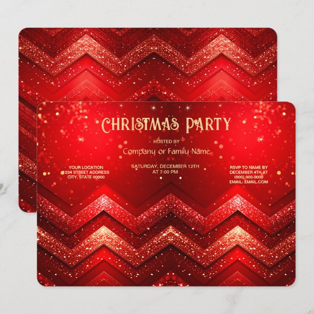 Red Decorative Christmas Glitter Holiday Party Einladung (Vorne/Hinten)