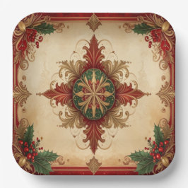 Red Decorative Christmas Holiday Paper Plate Pappteller