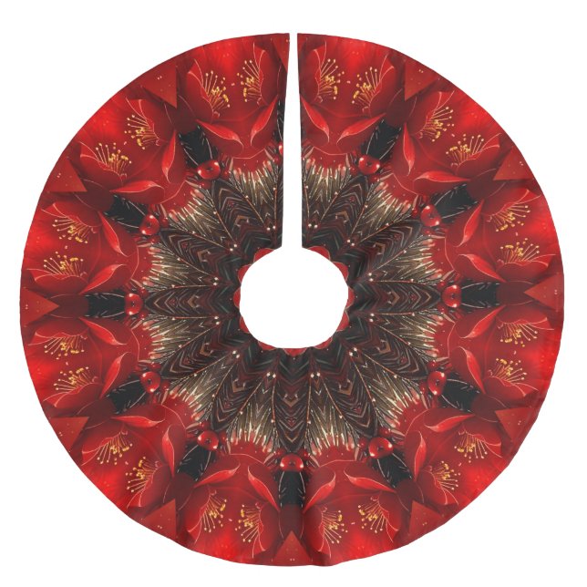 Red Decorative Christmas Tree Skirt Polyester Weihnachtsbaumdecke (Vorderseite)
