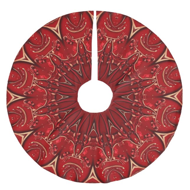 Red Decorative Christmas Tree Skirt Polyester Weihnachtsbaumdecke (Vorderseite)