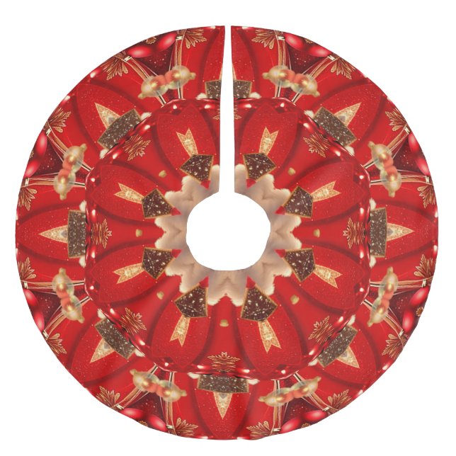 Red Decorative Christmas Tree Skirt Polyester Weihnachtsbaumdecke (Vorderseite)
