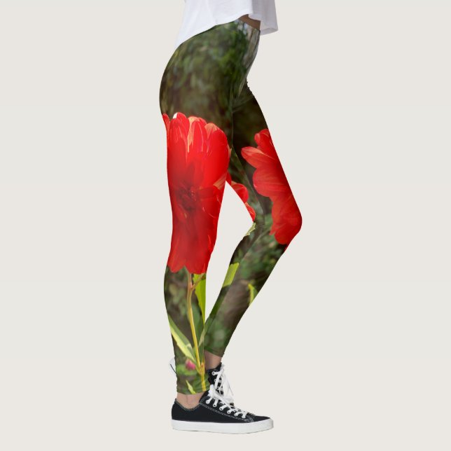 Red decorative Dahlia Leggings (Rechts)