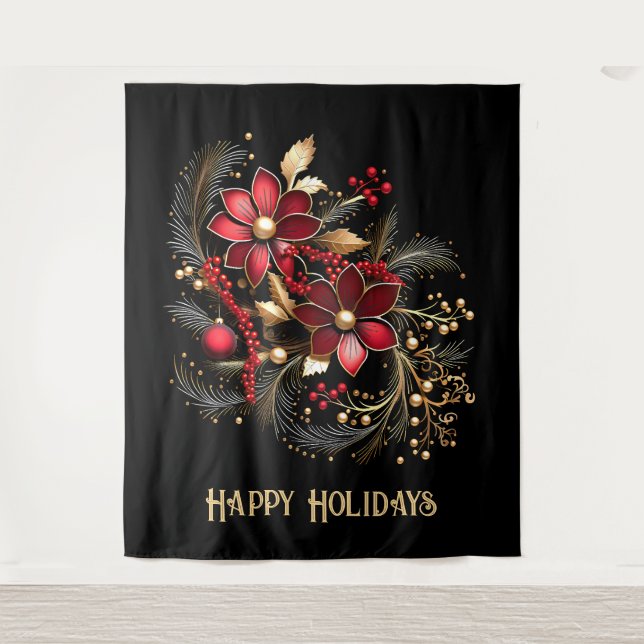 Red Decorative Flowers Holiday Backdrop Wandteppich (Vorderseite)