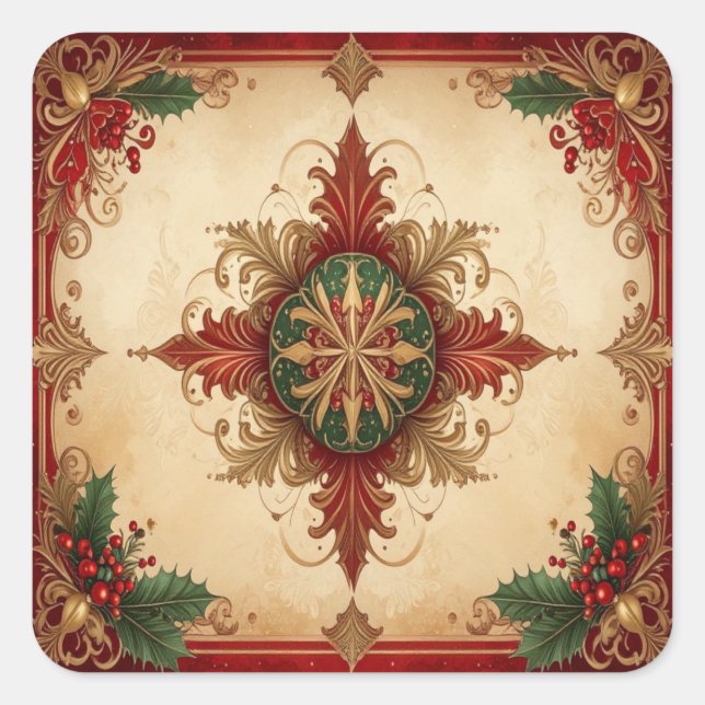 Red Decorative Holiday Sticker (Devant)