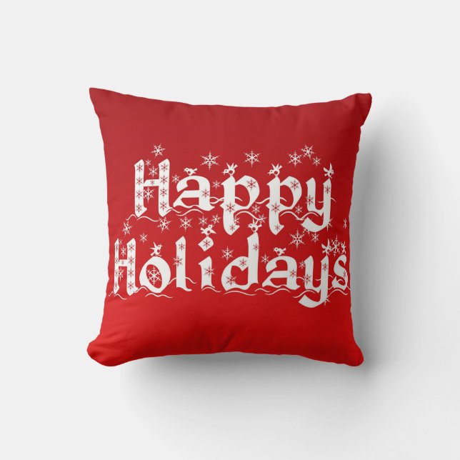 Red Decorative Snowflake Glitzer Happy Holiday Kissen (Vorderseite)
