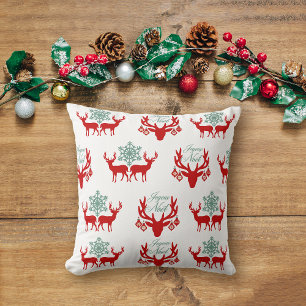 Red Deer Antlers Pattern Weihnachtsmuster Kissen