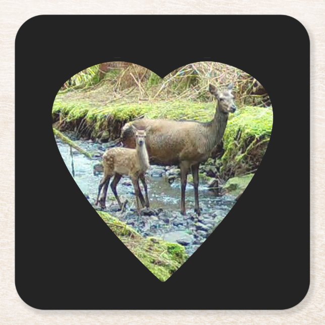 Red Deer Doe and Baby Deer Paper Untersetzer (Vorderseite)
