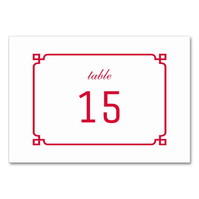 Red Deko Chic Table Card Tischnummer (Vorderseite)