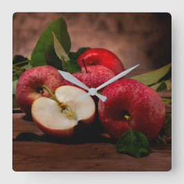 Red Delicious Apples  Large Clock Quadratische Wanduhr