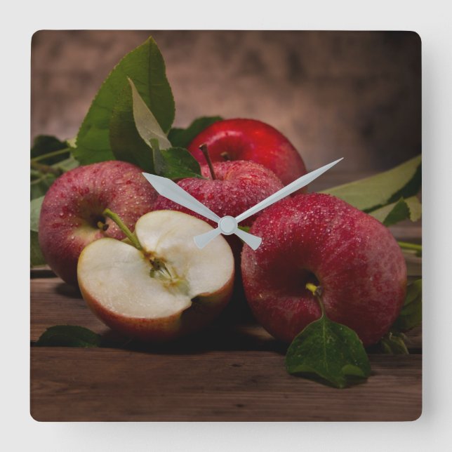 Red Delicious Apples  Large Clock Quadratische Wanduhr (Vorderseite)