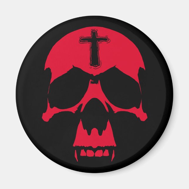 Red Demon Skull Gothic Grafik Design Magnet (Vorne)
