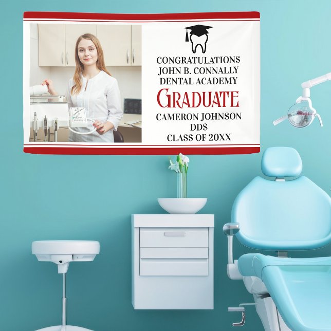 Red Dental School Graduation Party Foto Banner (Von Creator hochgeladen)