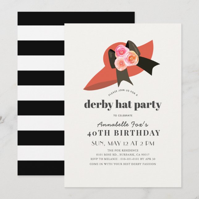 Red Derby Casquette Rose Invitation de fête d'anni (Devant / Derrière)