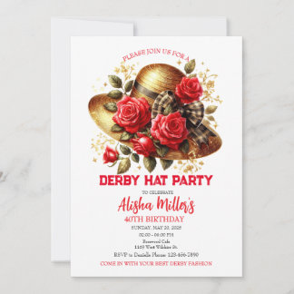 Red Derby Hat Rose Geburtstagsparty Einladung