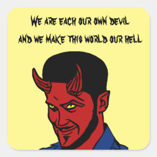Red Devil Demon Man Lucifer Hell zitiert Kunst Quadratischer Aufkleber
