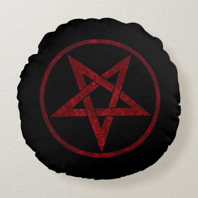 Red Devil Pentagram Rundes Kissen (Vorderseite)
