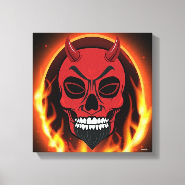 Red Devil Skelett mit Feuer- und Flammenkunst Leinwanddruck (Vorderseite)