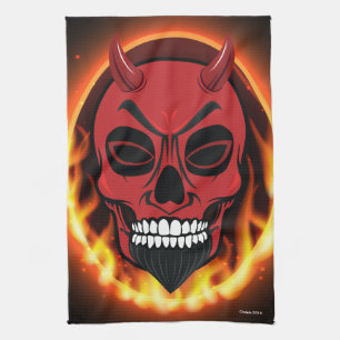 Red Devil Skull Squelette Demon Serviette de cuisi