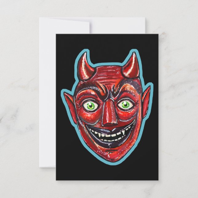 Red Devil Vintag Halloweenys Einladung (Vorderseite)