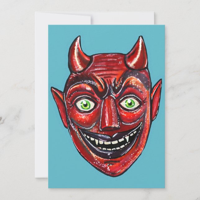 Red Devil Vintag Halloweenys Einladung (Vorderseite)