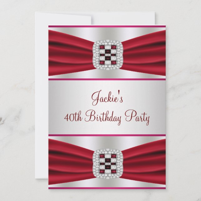 Red Diamond 40th Birthday Party Invitation (Devant)