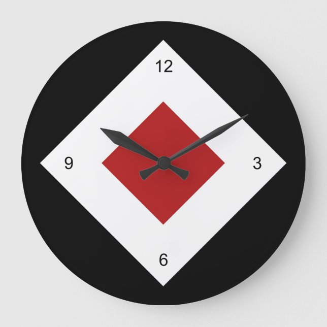 Red Diamond, kühne weiße Grenze auf schwarz Große Wanduhr (Vorderseite)
