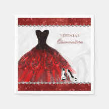 Red Diamond Sparkle Glam Quinceañera