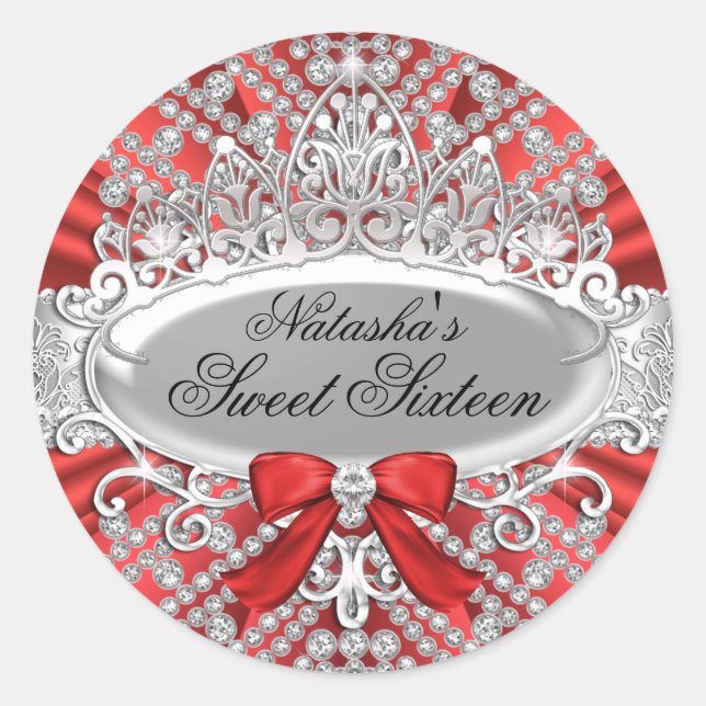 Red Diamond & Tiara Sweet 16 Sticker (Vorderseite)