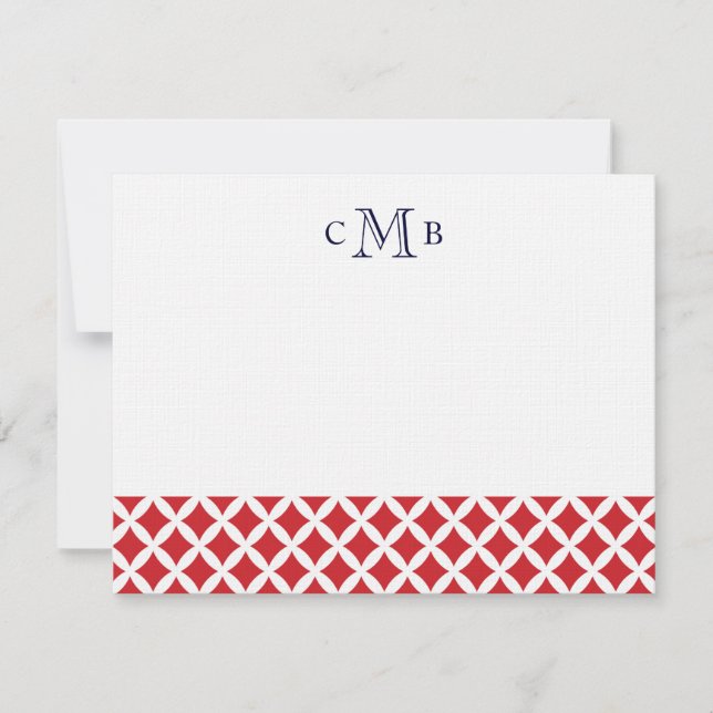 Red Diamonds Wedding Monogram Stationery Mitteilungskarte (Vorderseite)